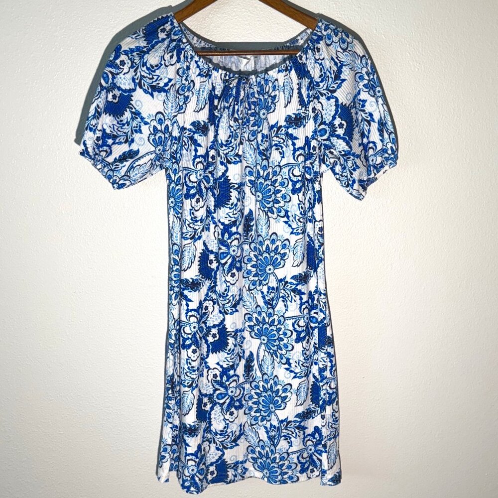 Kaktus Blue &‎ White Floral Dress Size Medium